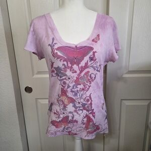 Lavender Butterfly Print Short Sleeve Top